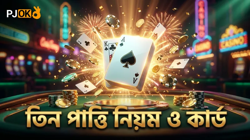 তিন পাত্তির মূল নিয়ম ও কার্ড ডিস্ট্রিবিউশন দেখানো হয়েছে